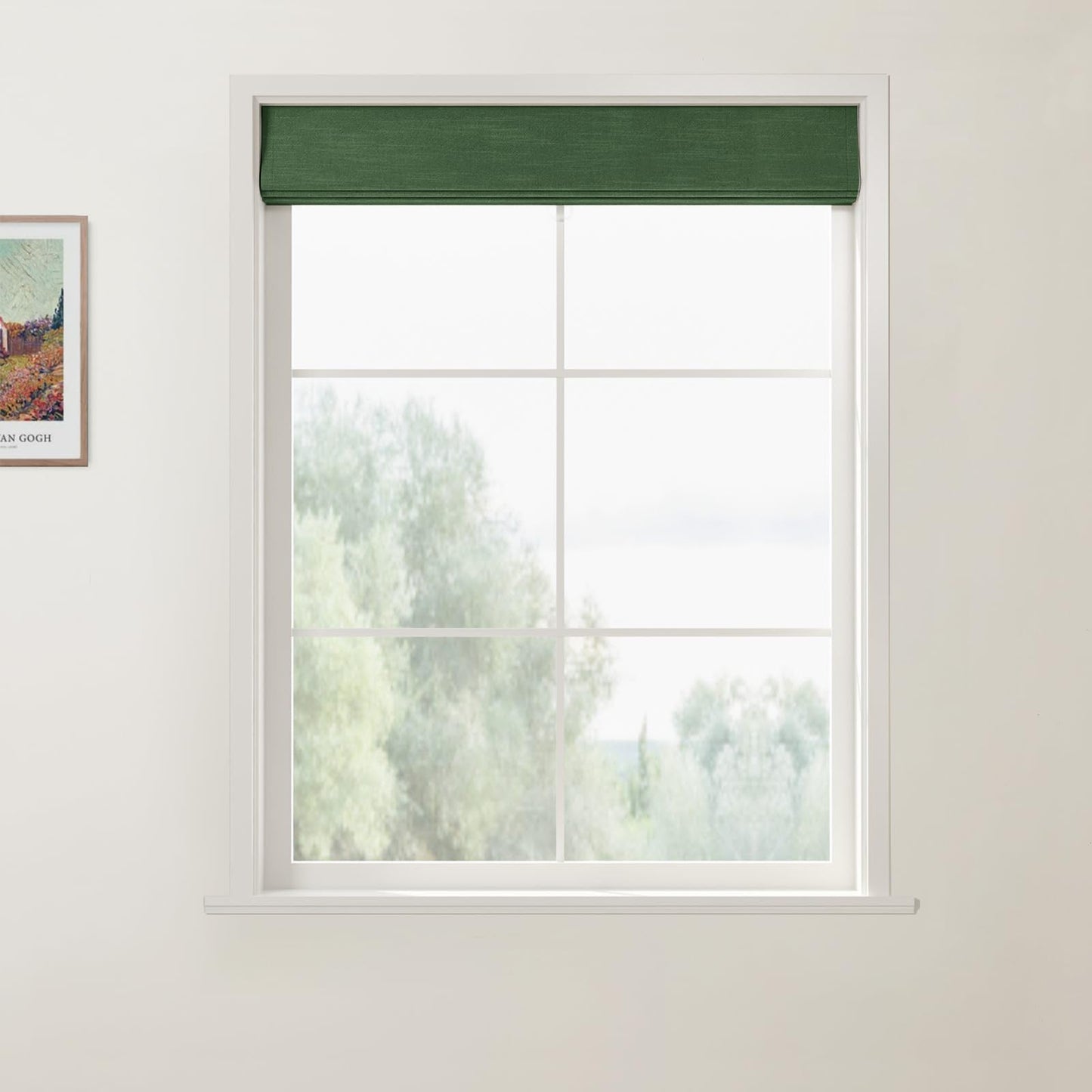 ChadMade Roman Shade for Farmhouse Interior Window, Cordless Custom Made Linen Blend Privacy Protection for Office Room Window Treatment, 1 Piece, Hunter Green, Belva Collection