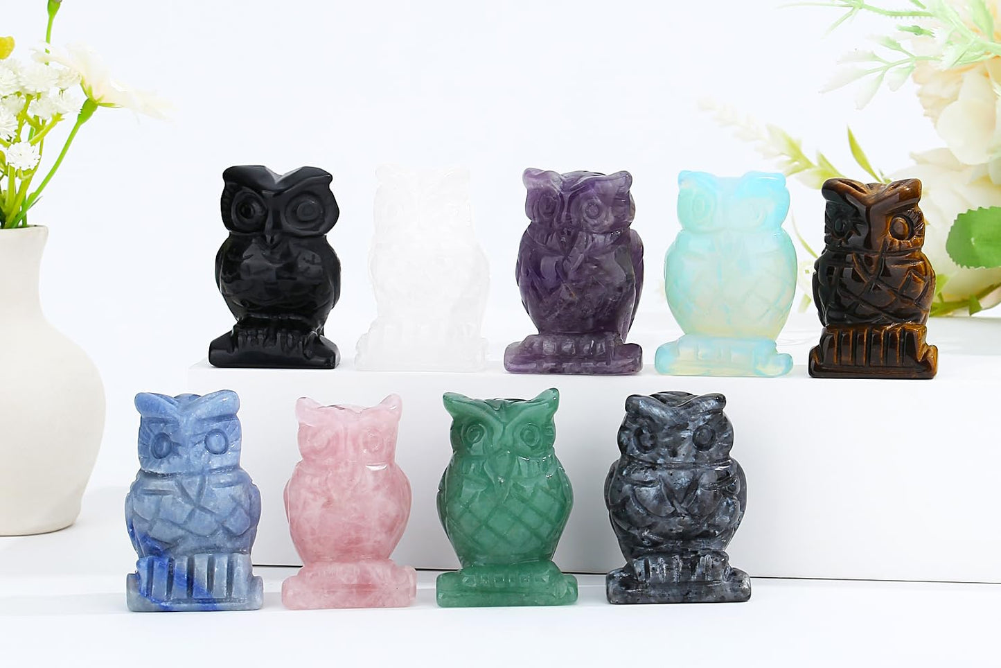 YATOJUZI 2” Owl Decors Natural Amethyst Crystals Stones Purple Cute Decor Polished Hand-Carved Sculpture Statue Figurines Gemstone Home Office Desk Decoration Reiki Energy Gifts