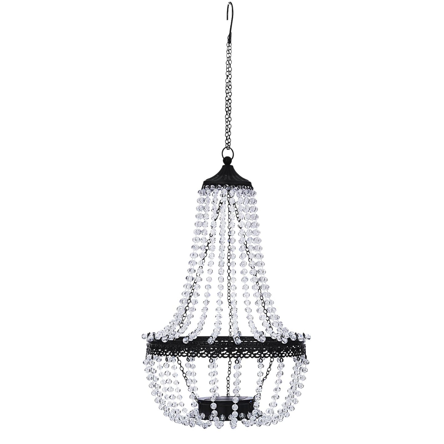 Hanging Solar Chandelier Outdoor Lantern, 30 Cool White Lights Acrylic Clear Beaded Chandelier with S Hooks Modern Lantern for Garden Yard Patio Gazebo Decorations, 28”H