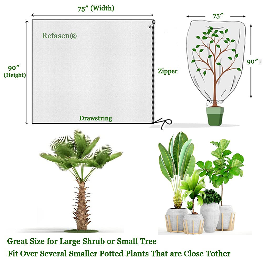Refasen Plant Covers Freeze Protection,90”H X75”W 2.2oz Frost Blankets for Outdoor Plants Frost Cloth with Zipper Drawstring-Protect Trees Shrubs from Cold Frost Wind Pest