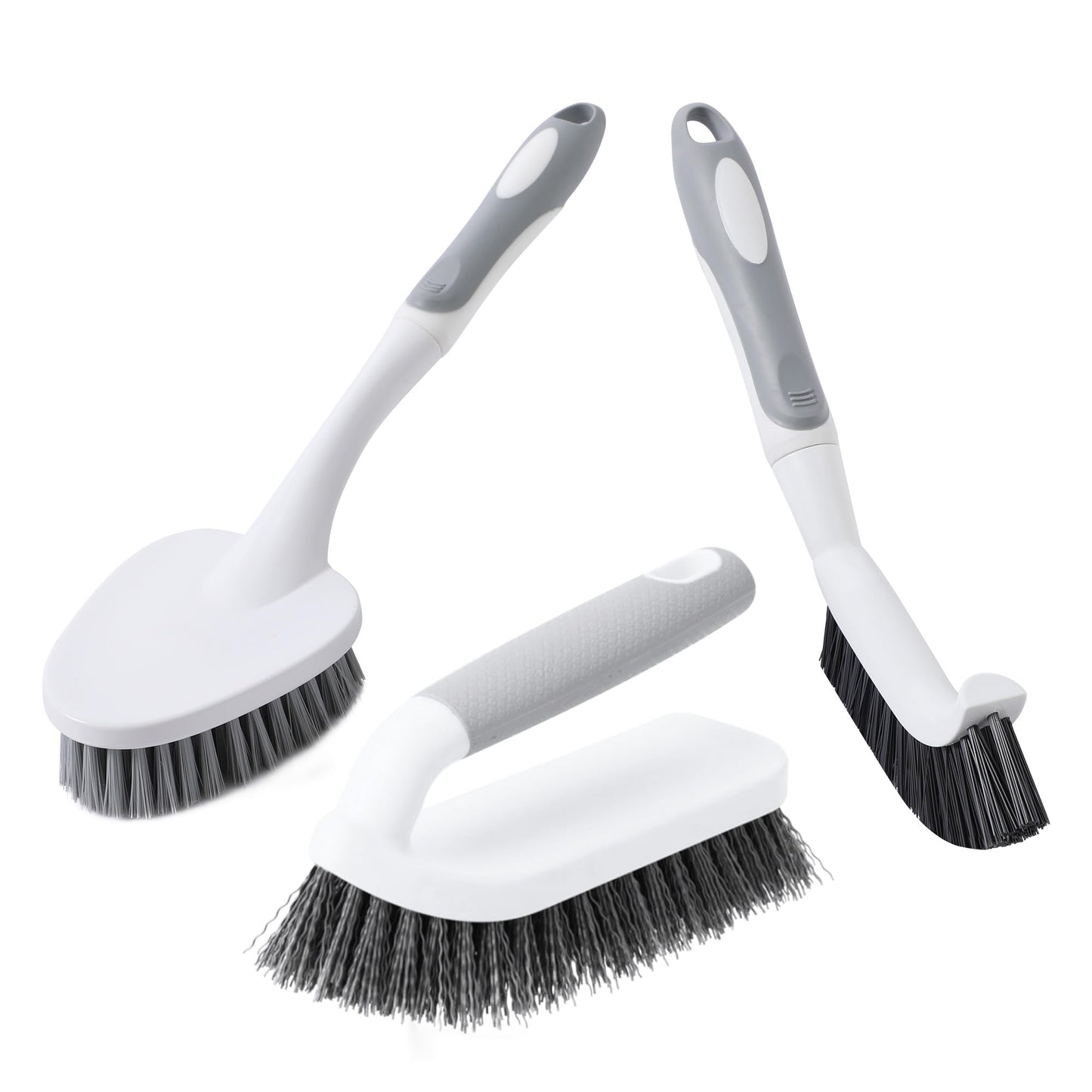 CLEANHOME 3 Pcs Scrub Brush,Multifunctional Cleaning Brush Set with Non-Slip Handle and Sturdy Bristles,Scrub Brushes for Cleaning Bathroom,Kitchen,Grout,Tile,Grey