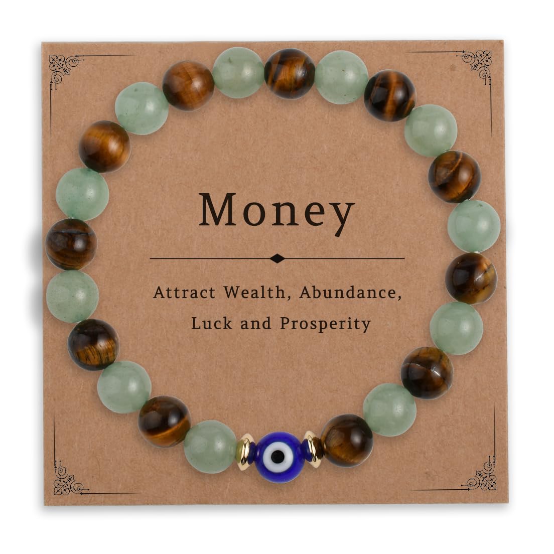 DLYFNVEV Money Attraction Bracelet Wealth Luck Fengshui Green Aventurine Tigers Eye Evil Protection Beaded Healing Crystal Natural Stone Jewelry Gifts For Men