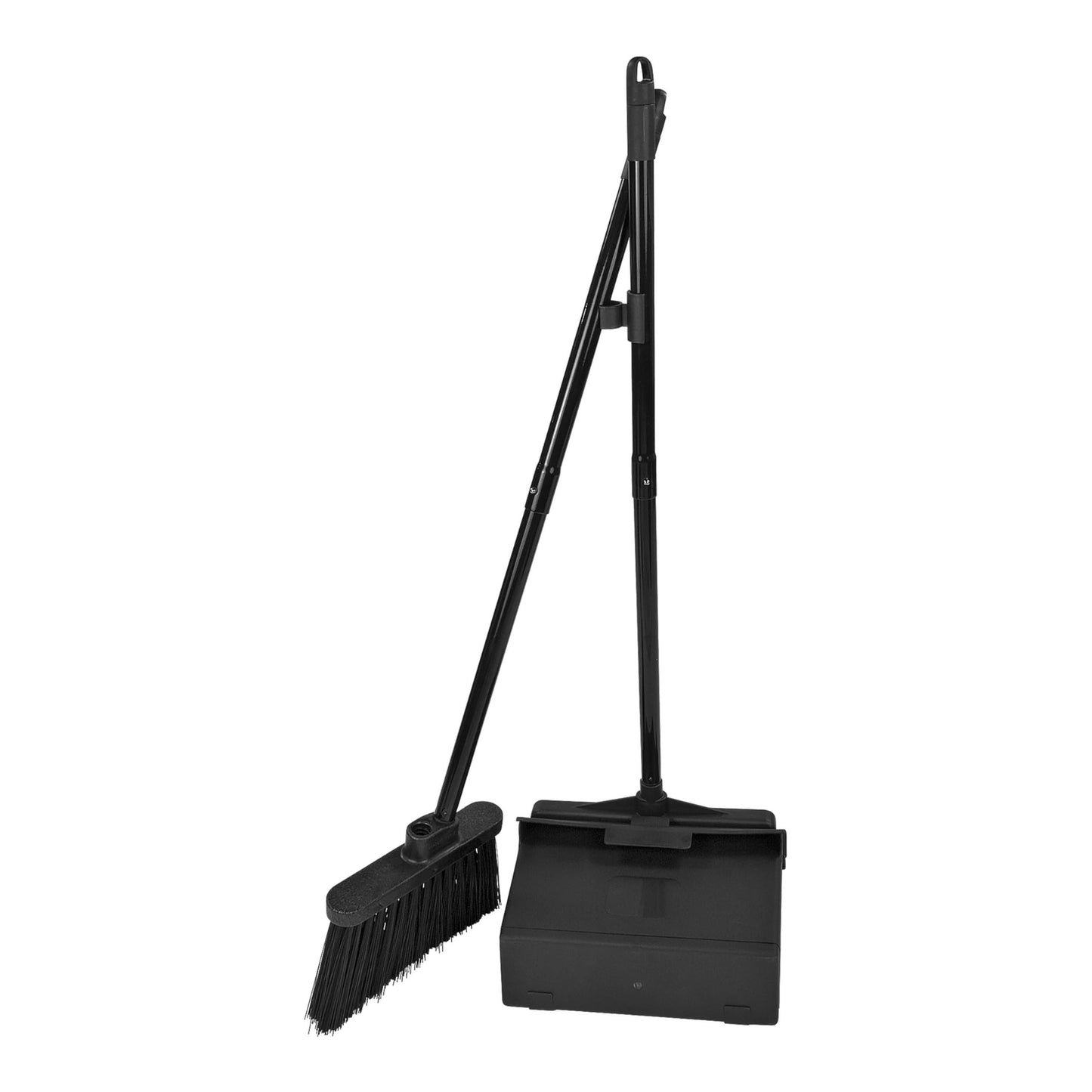Carlisle FoodService Products Duo-Pan Upright Dust Pan and Broom Set, Essential Cleaning Tools for Home and Commercial Use, 36" Handle, 1 Count, Black