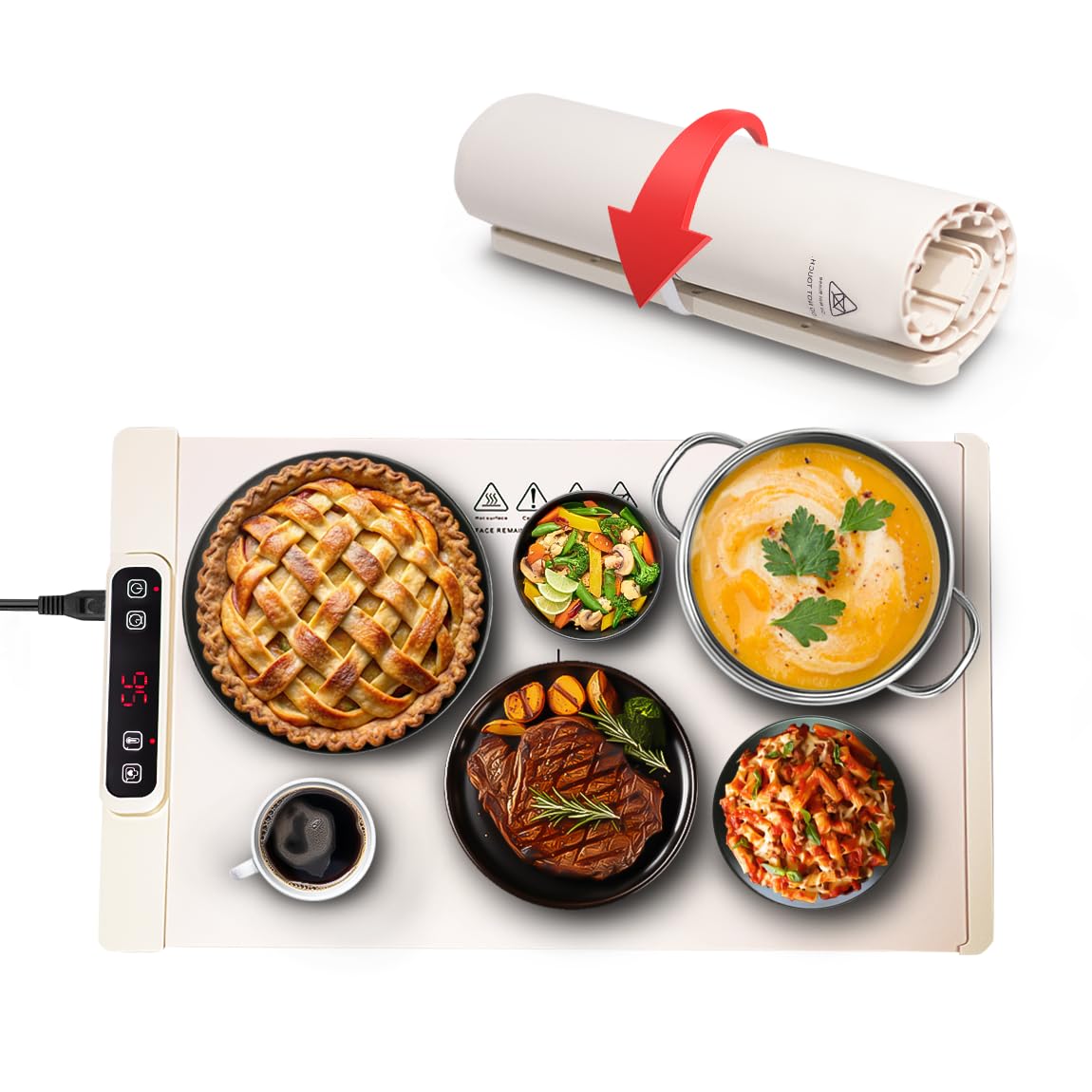 LEBURRY Electric Warming Tray - Rollable/Portable Warming Mat with Timer, Heating and Child Locks Control Feature - Electric Heating Pad for Party, Buffet, Picnic - Food Warmer Mat for Camping,Travel