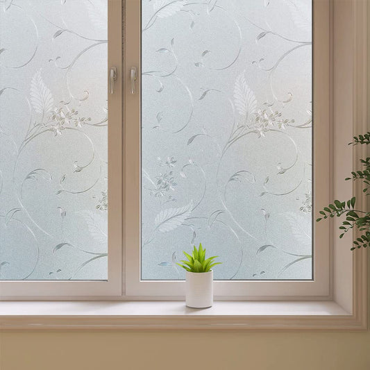 Frosted Privacy Glass Window Film, Vinyl Decorative Window Decals, Static Clings No-Glue Removable Window Film for Home Bathroom Living Room (35.4 x 78.7 inch)