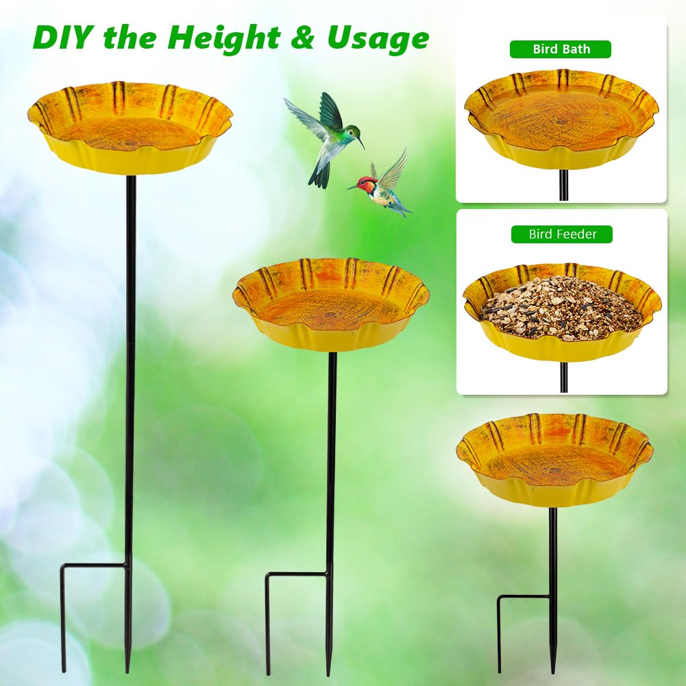 DREAMSOUL 2 PCS Bird Bath with Stake, Metal Bird Baths for Outdoors Garden Birdbath for Yard Garden Lawn Decor (Red & Yellow)