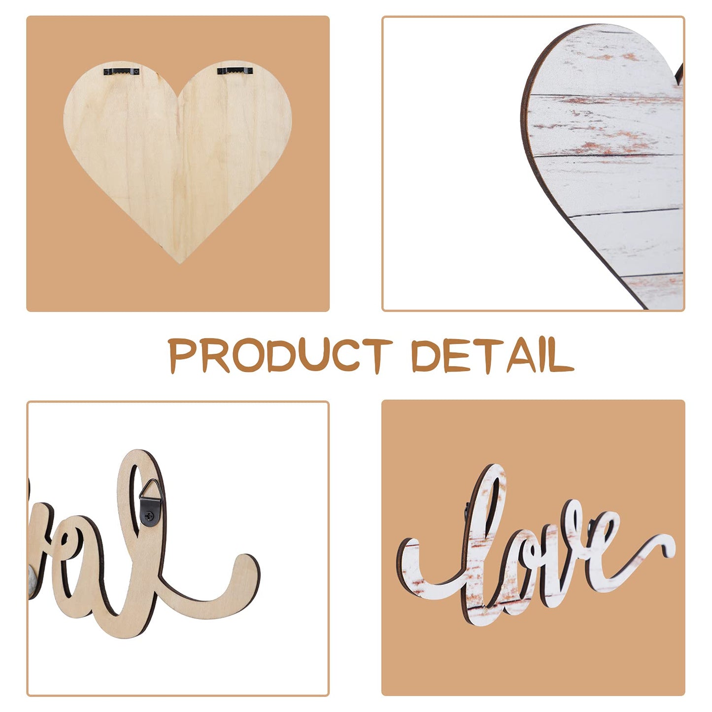 Chitidr 3 Pcs Wooden Hearts Decor Heart Wooden Sign Rustic Hanging Love Plaque for Wall Home Farmhouse Living Room Bedroom Gifts(White)