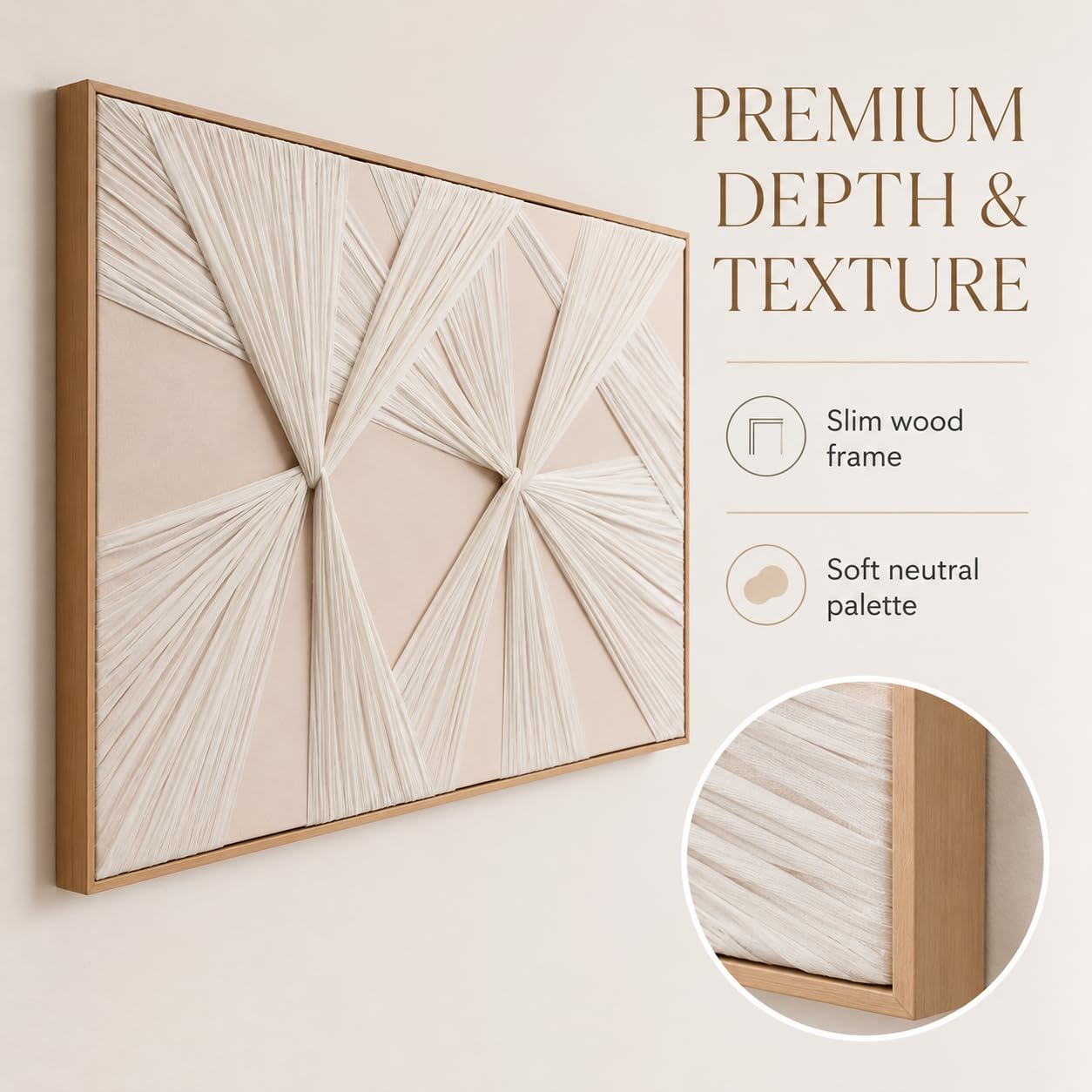 Artists' Handicraft, Extra Large Luxury 3D Fabric Neutral Textured Wall Art, Minimalist Abstract Boho Modern Long Beige Painting Wall Decor for Living Room Bedroom Hallway Office, Horizontal, 54x27 Inces