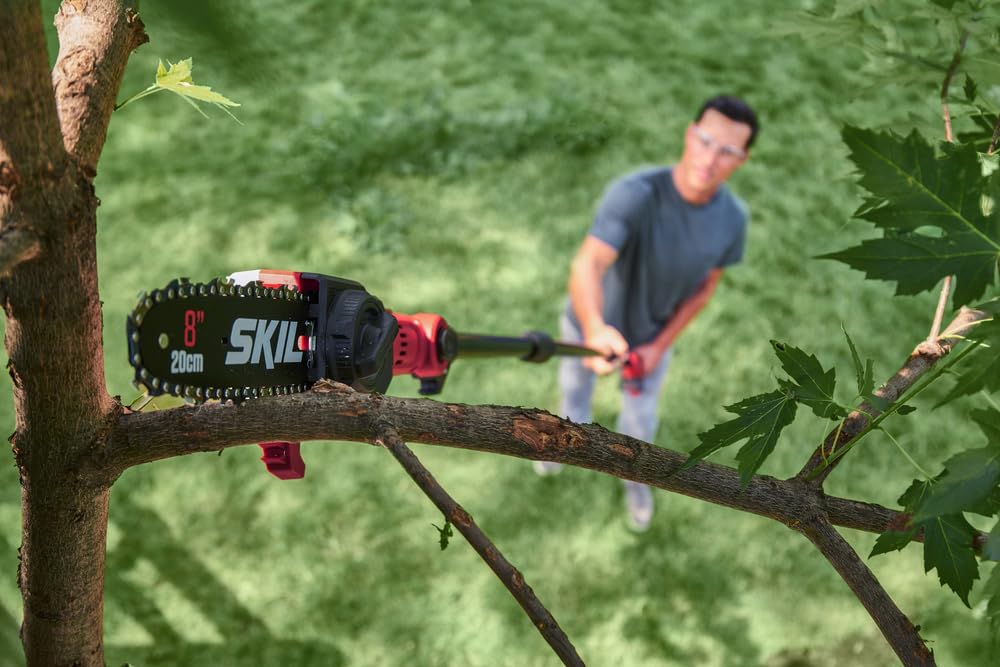 SKIL PS4563B-10 PWR CORE 20 8" 20V Pole Saw Kit, Includes with 2.0Ah Lithium Battery and Charger, Red