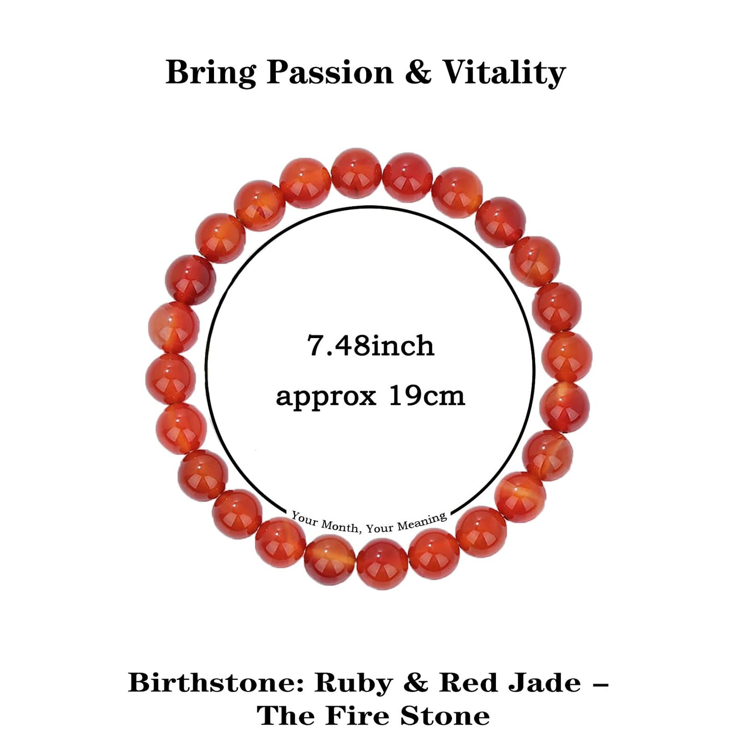 Naupyal July Birthstone Bracelet for Women Men,Red Jade Natural Stone Beaded Bracelets,Healing Crystal Gemstones Stretch Bracelet Stress Relief Month Bracelet Birthday Jewelry Gifts