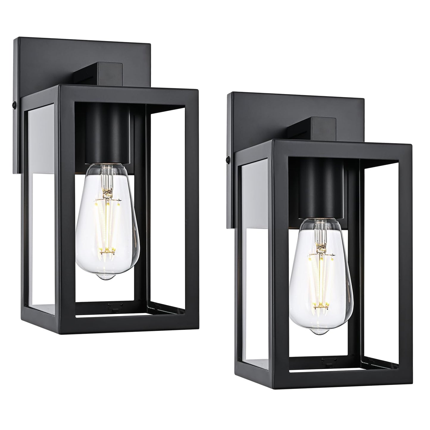 QueeuQ 2 Pack Modern Outdoor Wall Sconce Lights,Black Outdoor Wall Light Fixtures,Waterproof Outside Front Porch Lantern for House,Patio,Garage with E12 Base