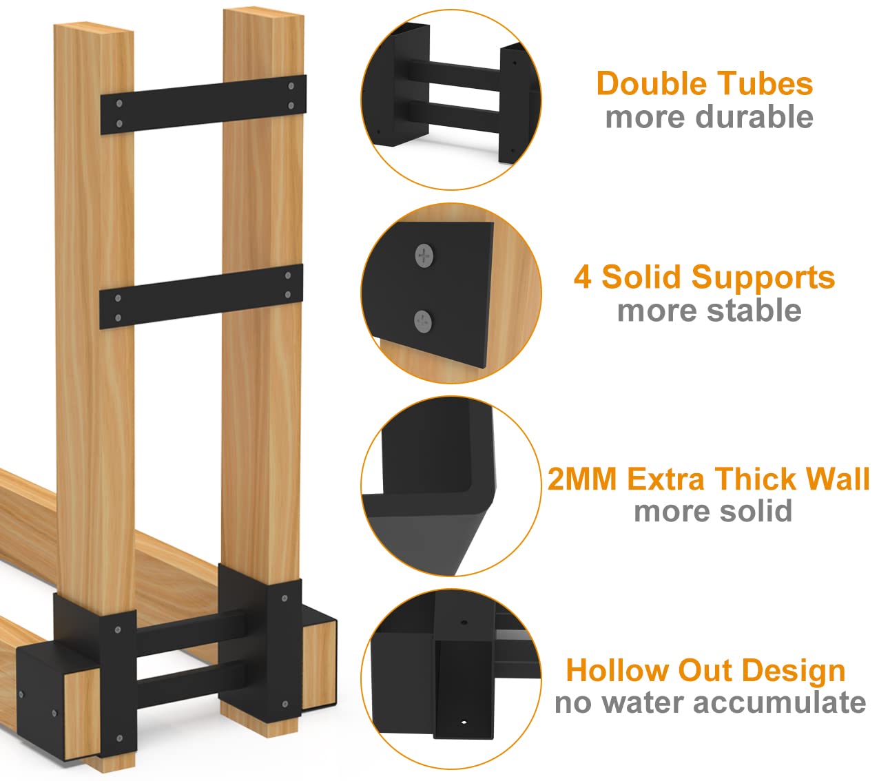 BALIE SPACE Outdoor Firewood Rack Brackets Kit for Fire Wood Pile Storage, Adjustable log stacking Stand Holder for 2x4 lumber, Black, Set of 2