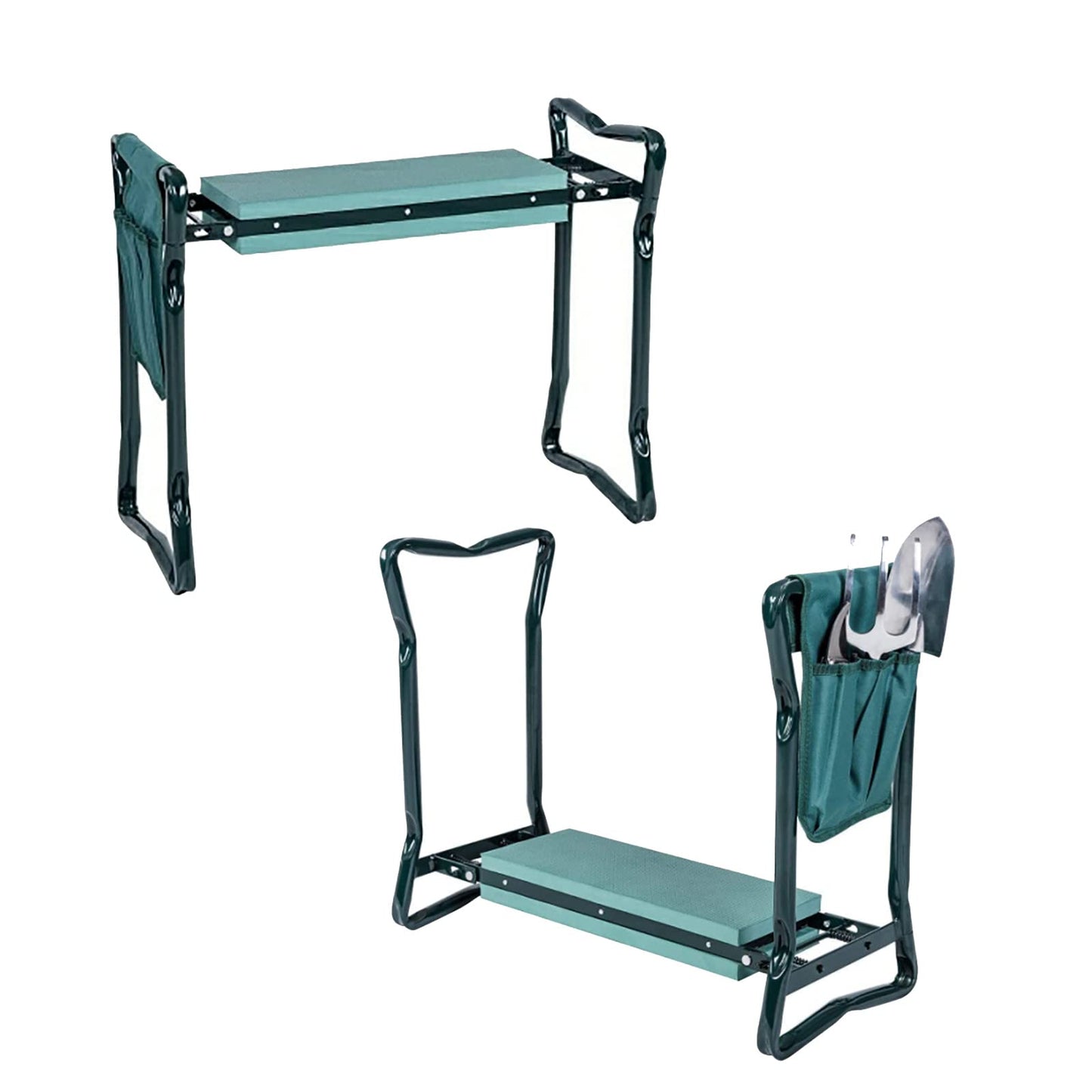 OFFICEJOY 2-in-1 Garden Kneeler & Seat, Folding Seat w/EVA Foam Kneeling Pad & Removable Tools Pouch, Sturdy Steel Frame, No Assembly, Portable Heavy Duty Garden Stool for Women & Men