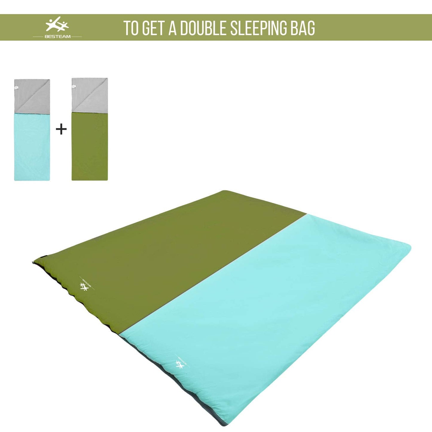 WERTYCITY Warm Weather Sleeping Bag - Portable Waterproof Compact Lightweight, Packable with Compression Sack for Kids Teens Adults Camping Backpacking Hiking, Spring Summer Fall(Army Green)