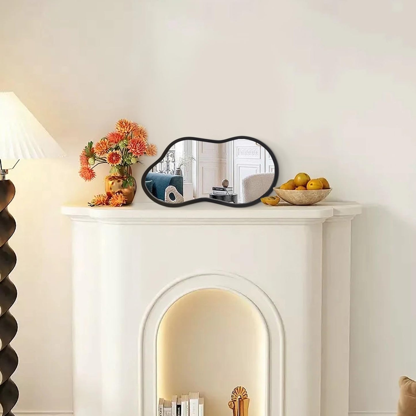 AAZZKANG Irregular Wall Mirror with Wood Framed Small Asymmetrical Black Hanging Mirrors for Bedroom Living Room Bathroom Entryway Dressing Room Decorative