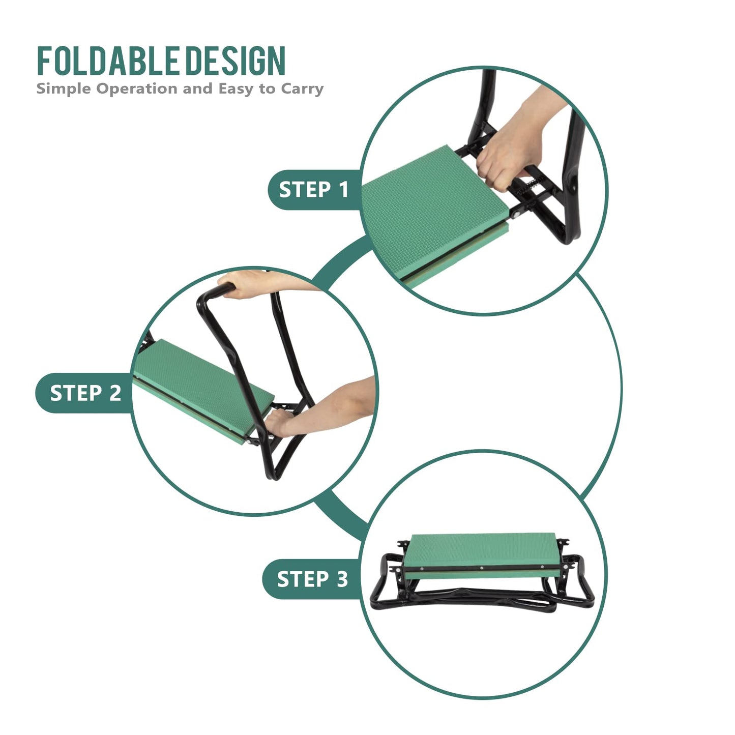 Uten Garden Kneeler Seat with Handles Portable Folding Gardening Stool Kneeling Stool Pad with 2 Bag