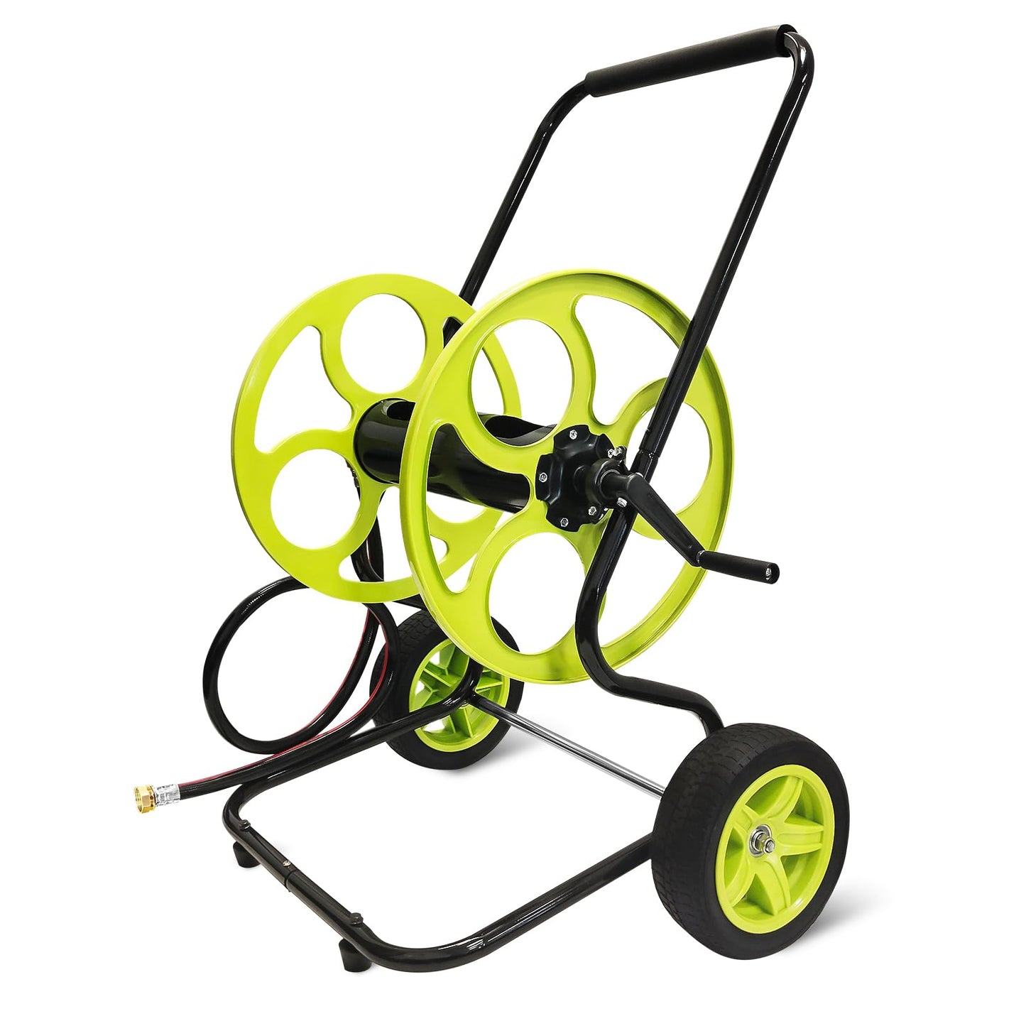 Stainless Steel Garden Hose Reel Cart - Heavy Duty, 10" Rubber Wheels, Holds 400 Feet of 5/8" Hose, For Yard/Lawn (With 5 FT Hose included)