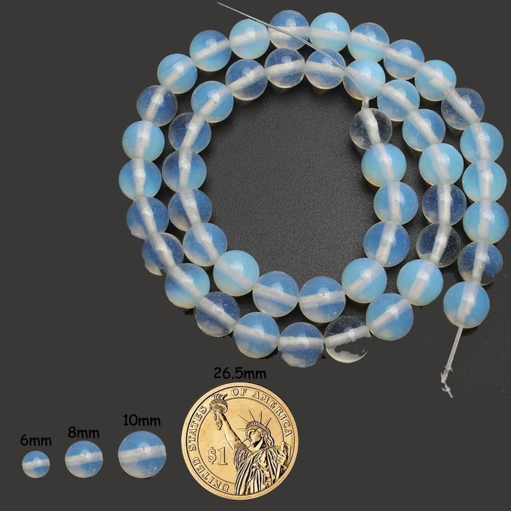 Yochus 60pcs White Opal Beads，6mm Healing Power Natural Stone Round Loose Gemstone Beads for Jewelry Making Earring Necklace DIY Crafts