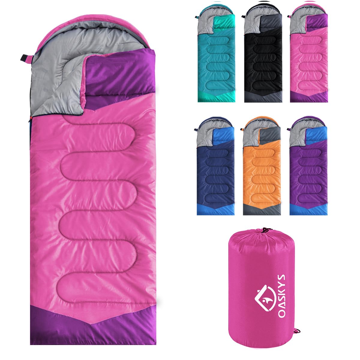oaskys Camping Sleeping Bag - 3 Season Warm & Cool Weather - Summer Spring Fall Lightweight Waterproof for Adults Kids - Camping Gear Equipment, Traveling, and Outdoors