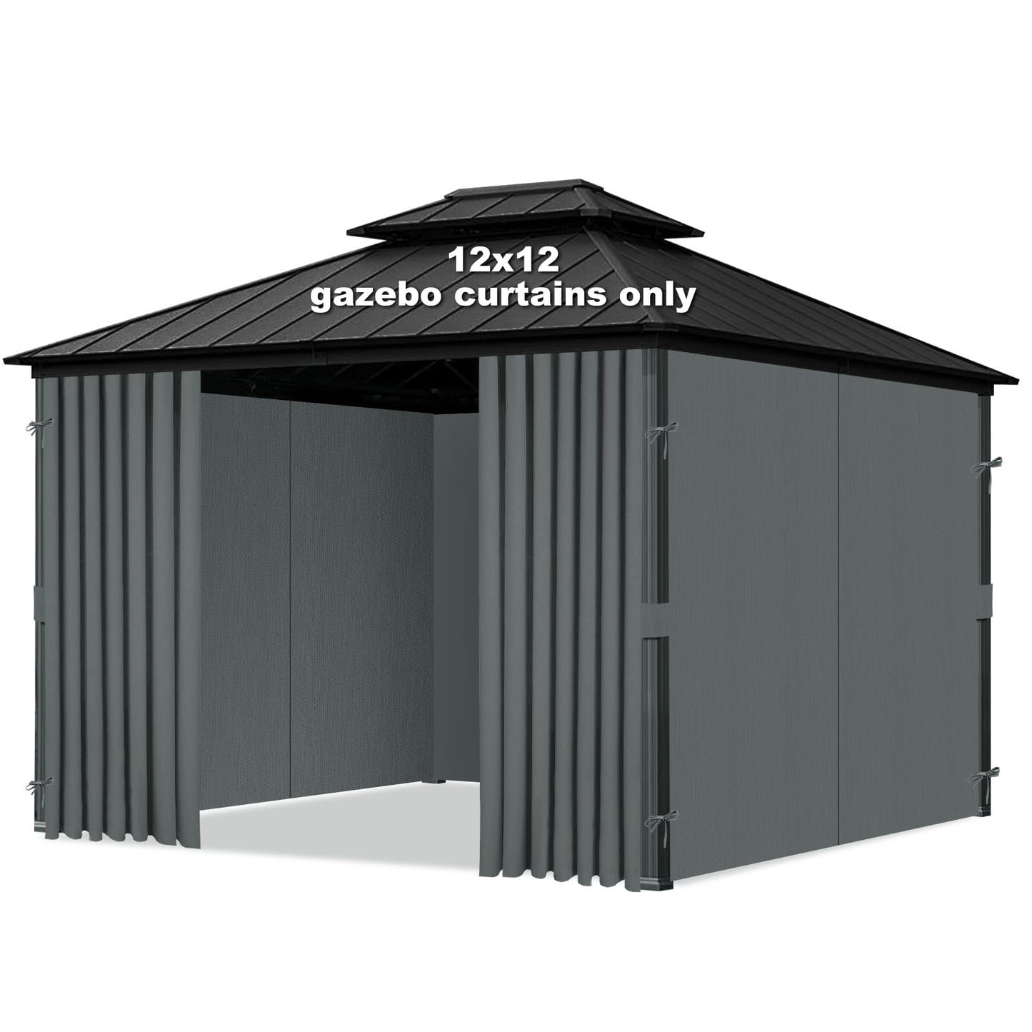 Bstge 12'x12' Gazebo Curtains Outdoor Waterproof, 4-Panels Sidewalls with Zipper, Universal Replacement for Patio Privacy Screen(Only Curtains)