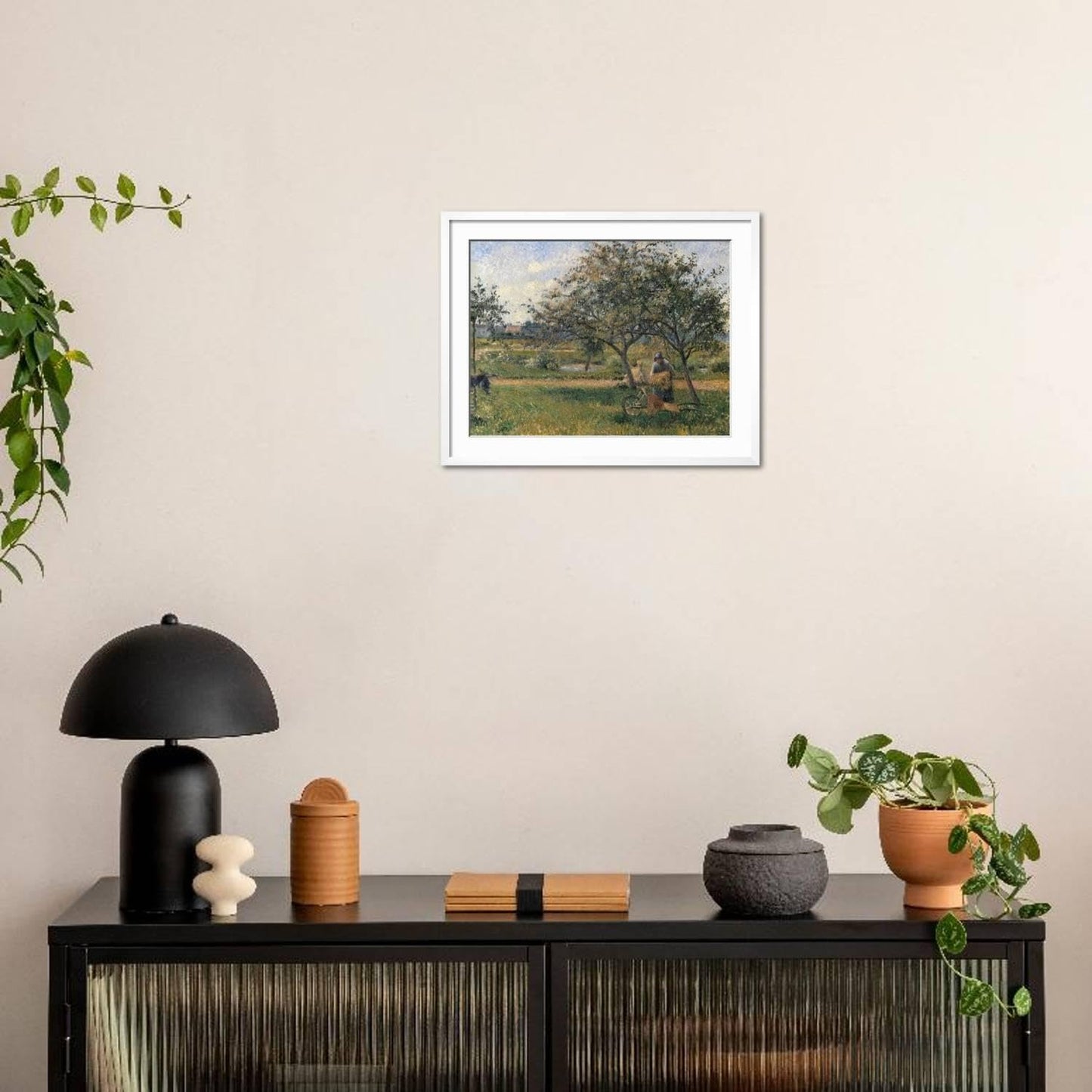 ART.COM Wall Art Print Orchard, the Wheelbarrow on White Frame by Camille Pissarro, 29" x 23"