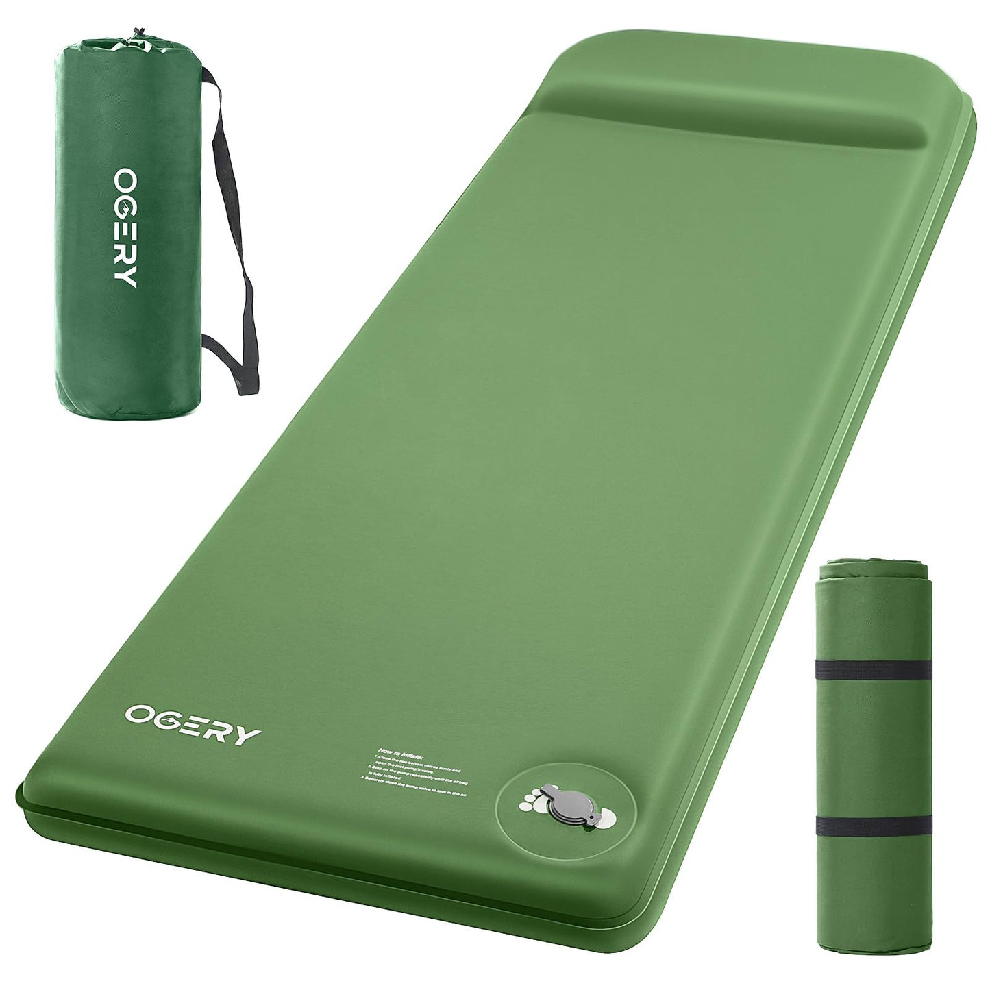 OGERY Self-Inflating Sleeping Pad with Built-in Foot Pump, 3" Memory Camping Mattress Pad, Quiet & 9.5 R-Value Insulated Sleeping Mat Camping Essential Gear for Car Tent Camping