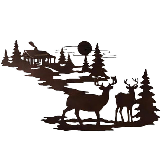 Rivuz Metal Wall Art by Prime Goods. Aesthetic Room Decor. Rustic Retreat. Black Metal Wall Decor with Woodland Cabin & Deer. Great Art for Living Room, Bedroom, or Outdoor Space