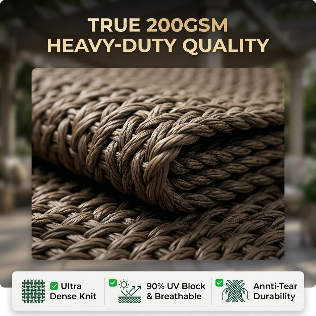 FAIR WIND 90% Sun Shade Cloth with Improved Grommets 6' x 10' Outdoor Sun Screen Fabric Cover for Patio Garden Pergola Canopy - Mocha