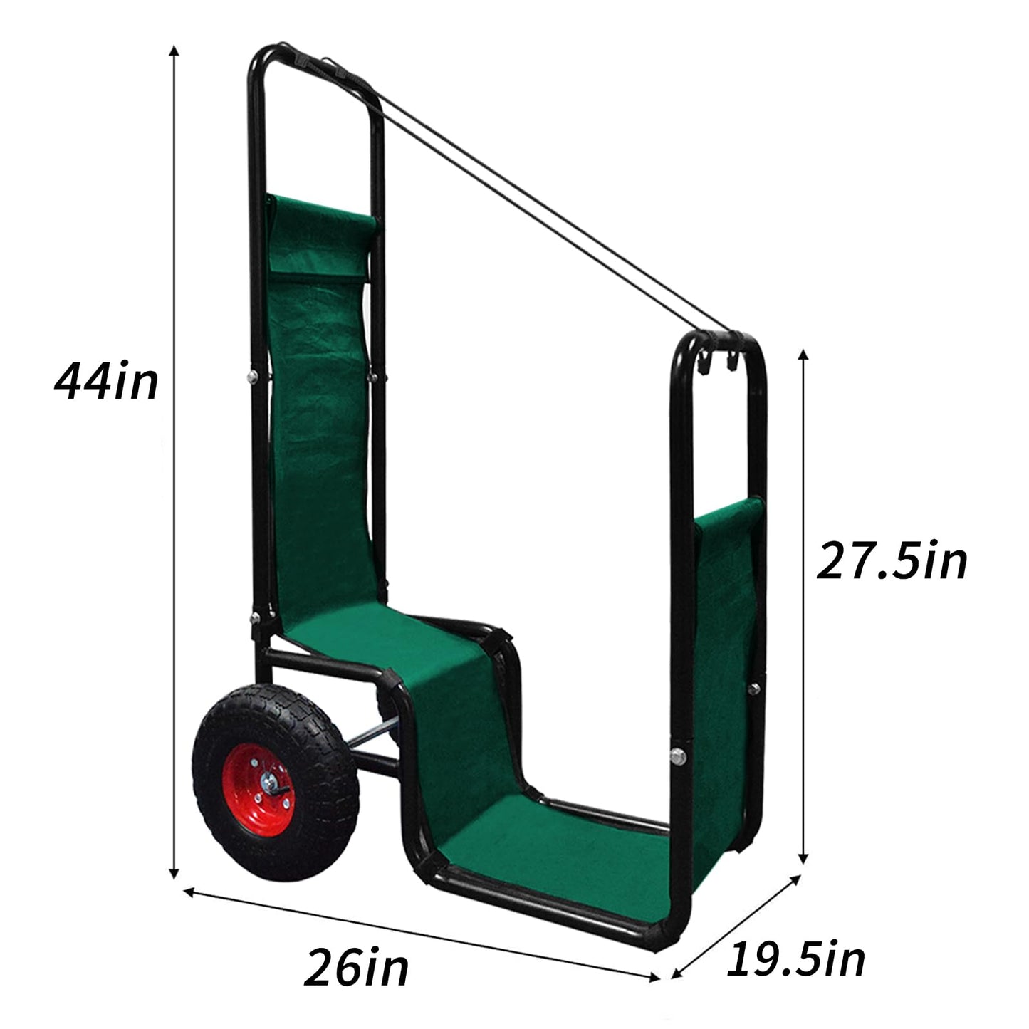 HIGOOD Firewood Cart with Wheels: 260 lbs Capacity Log Dolly Carrier with Pneumatic Wheels & Fabric Liner - Easy Roll Wood Mover for Farm, Indoor & Outdoor Use - Heavy Duty Steel Construction