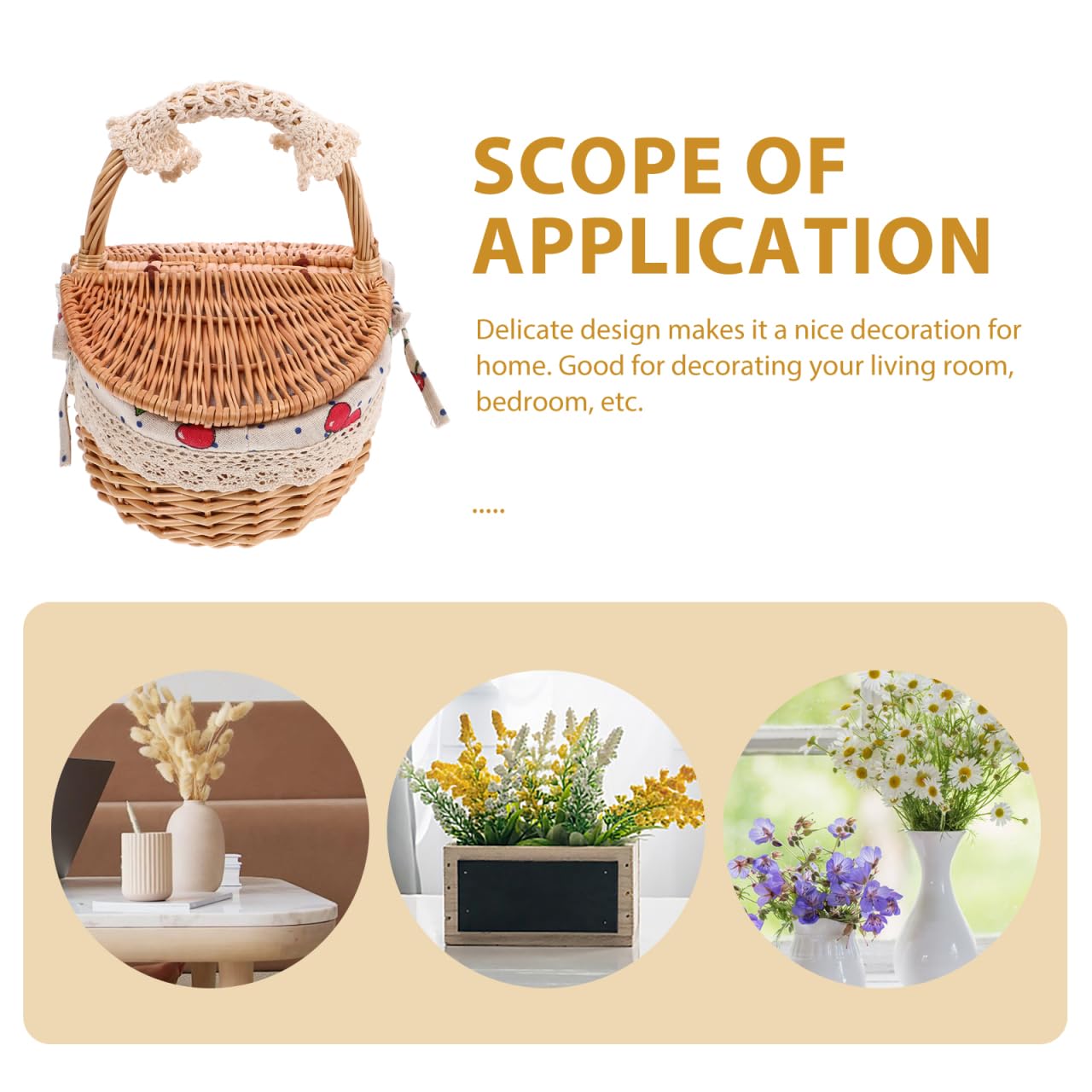 Wicker Picnic Basket with Handle and Lid: Small Handheld Rattan Woven Easter Eggs Collecting Storage Basket for Eggs Fruit Vegetable Picnic Camping and Kitchen Decor 10.23 X 9.44 X 7.28 Inches