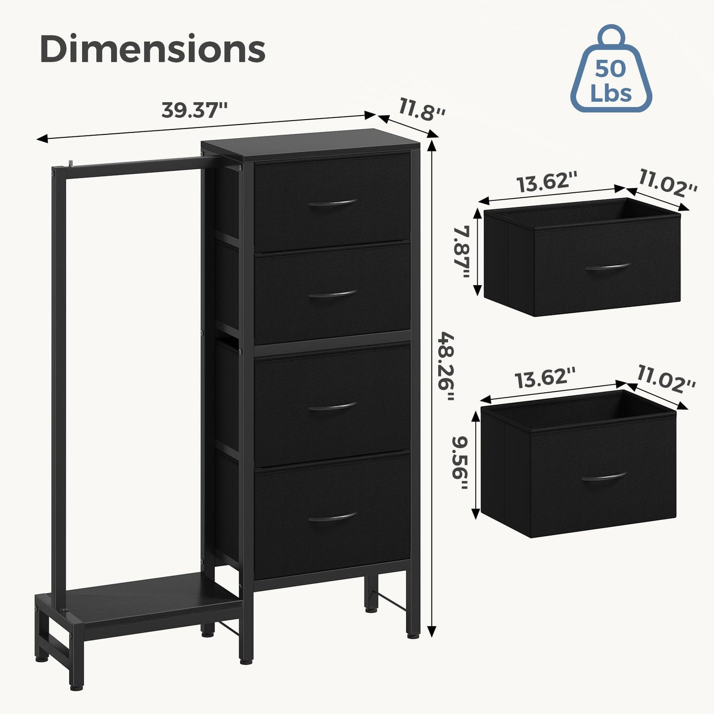 OLIXIS 4 in 1 Storage with Hanging Rack, Clothes Rack Shoes Rack, Bag Hook, Tall Storage Tower, Sturdy Frame for Bedroom Entryway Living Room Black