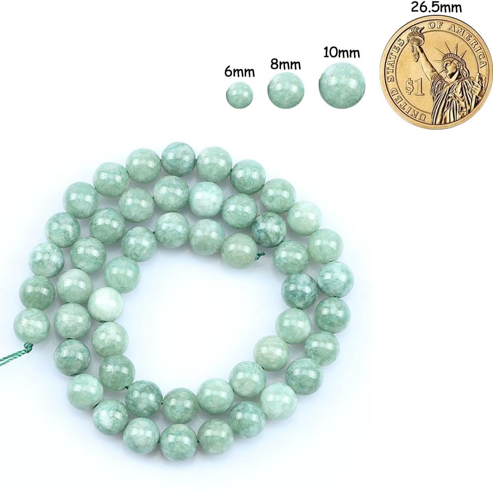 Yochus 60pcs Burmese Jade Beads，6mm Healing Power Natural Stone Round Loose Gemstone Beads for Jewelry Making Earring Necklace DIY Crafts