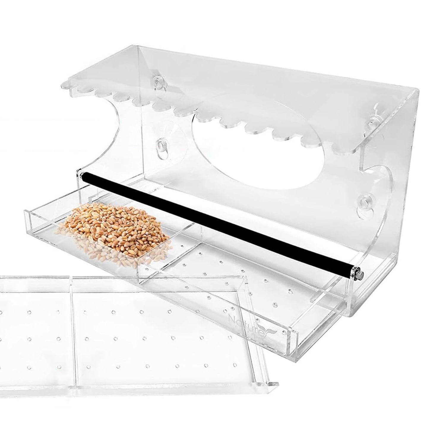 Nature Gear Acrylic Clear Window Bird Feeder with Strong Suction Cups, Removable Sliding Seed Tray, Weather-Resistant & Easy to Clean for Window Viewing, Extended