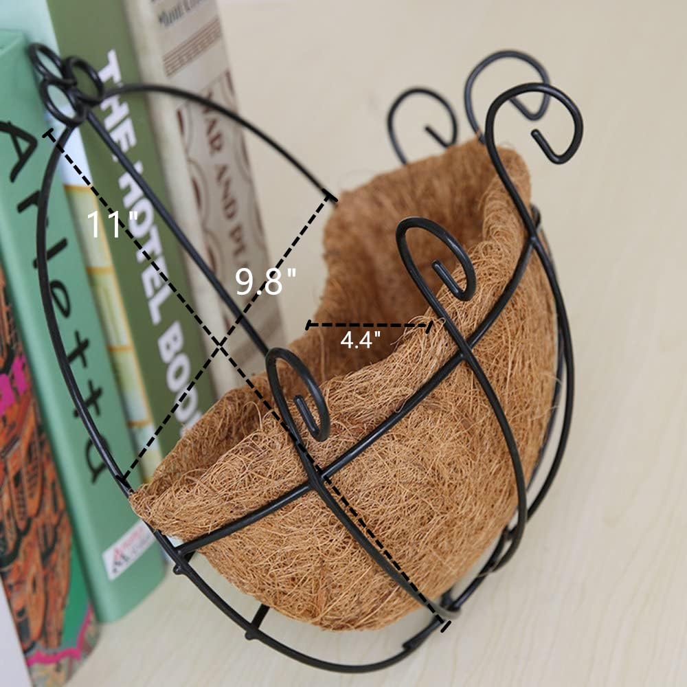 YGbridge Metal Half Round Wall Planter with Coco Liner, 2-Pack, Hanging Basket for Outdoor Plants, Wall Pot Plants Holder, Fence Hanging Planters Outdoor, Balcony and Porch Decor (10" x 2 Pack)