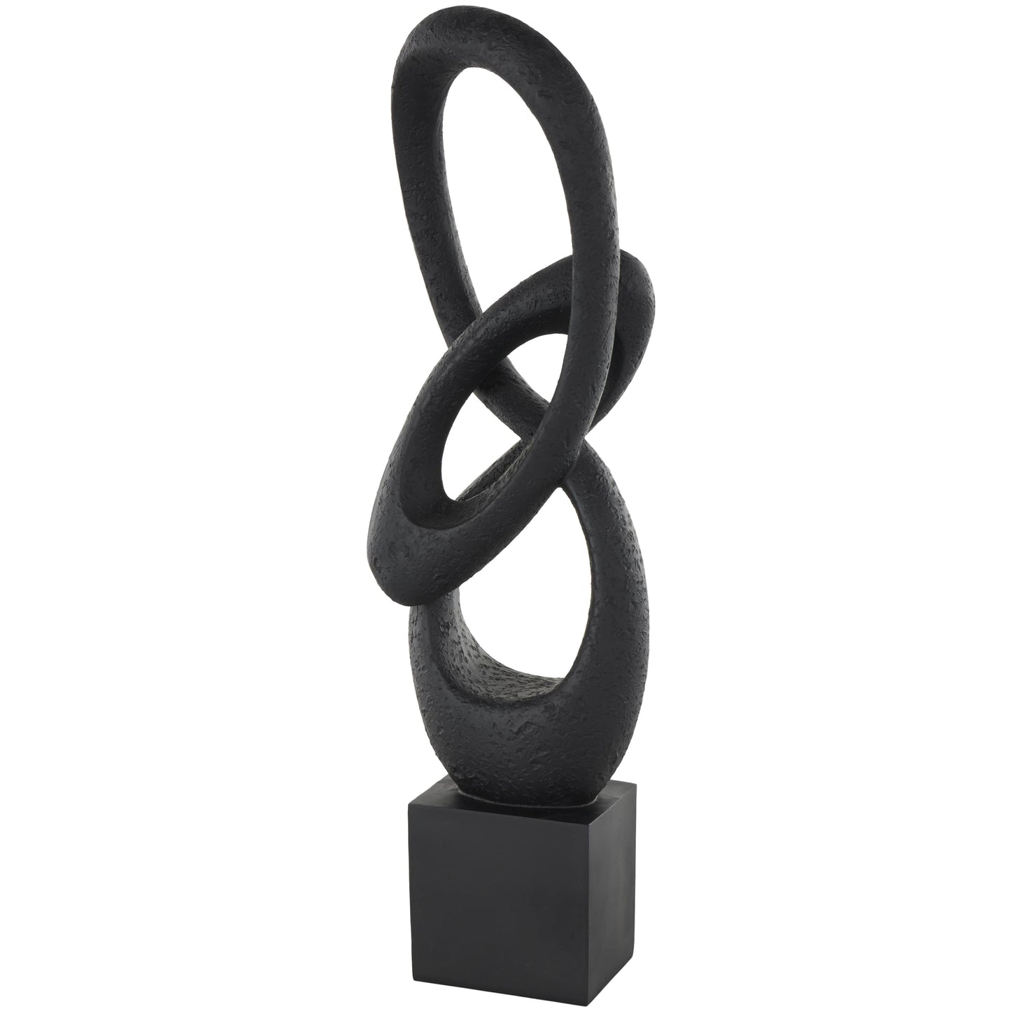 Deco 79 Polystone Abstract Decorative Sculpture Intertwined Loop Home Decor Statue with Block Base, Accent Figurine 6" x 4" x 20", Black