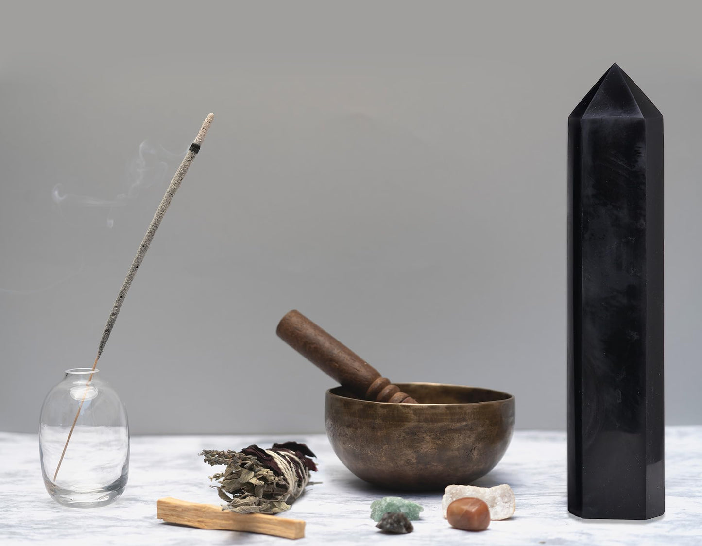 AMOYSTONE 1PC Large Obsidian Tower Stone Wand Healing Crystal Hexagonal Natural Rock Crystal Wand 6 Points Rock Tower for Home Decor 2-2.5 Lbs