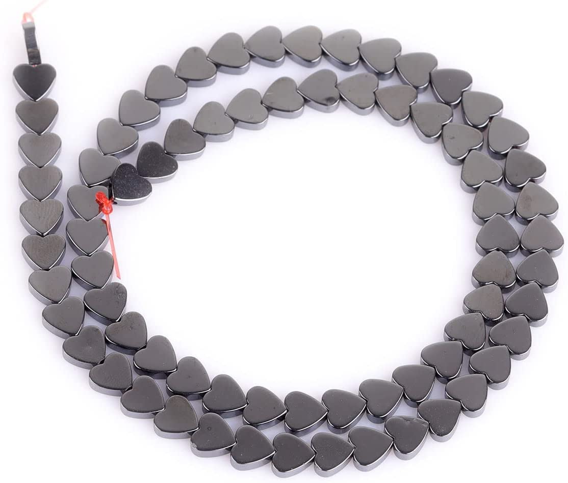 HAAMIIQII 50pcs 8mm Natural Black Hematite Loose Gemstone Beads Heart Shape Spacer Stone Beads for Jewelry Making DIY Bracelets Necklaces Crafting