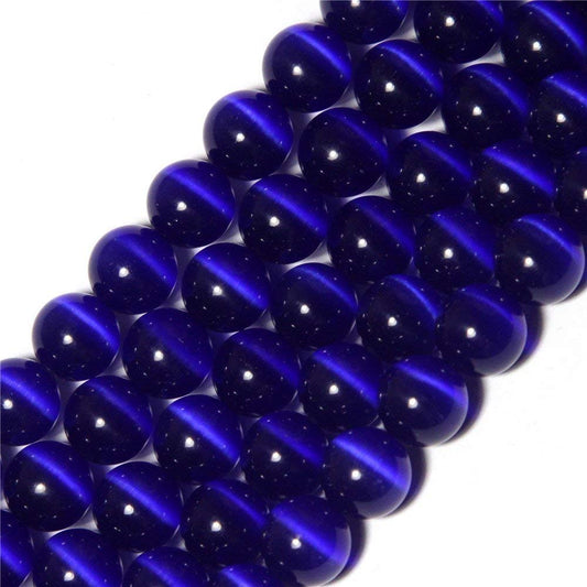 HAAMIIQII 45pcs 8mm Dark Blue Cat Eye Beads Round Loose Gemstone Beads for Jewelry Making Strand 15 Inch