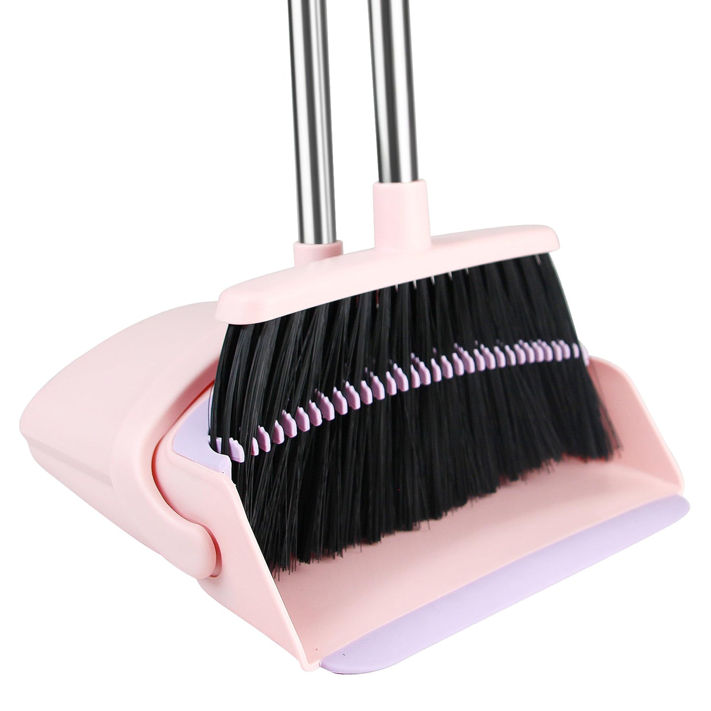 Broom with Dustpan Combo Set, 52-in Adjustable Handles Broom and Dustpan Set with Combo Teeth Easy to Scrape Off Pet Hair, Indoor&Outdoor Sweeping