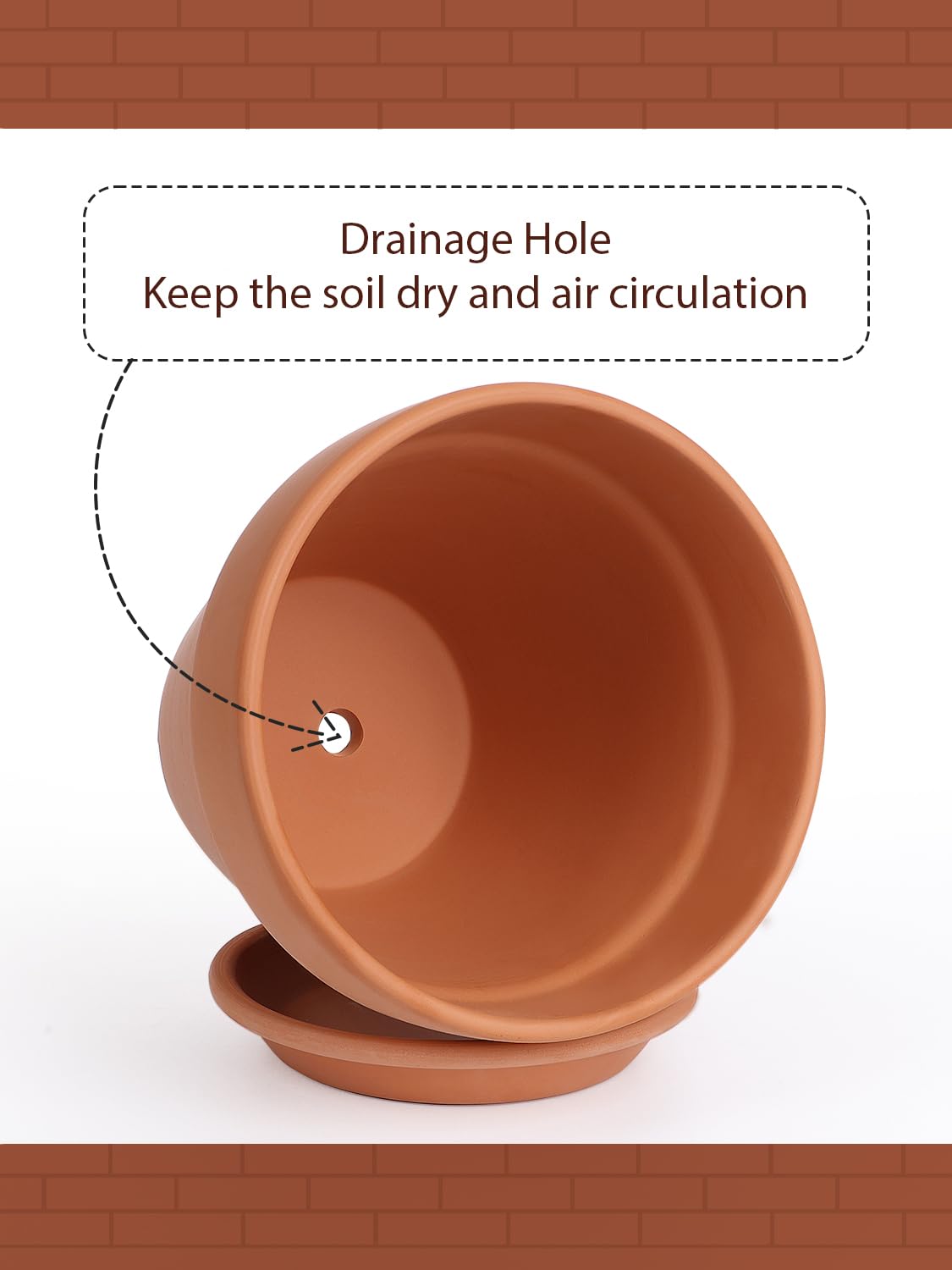 INGOFIN Terracotta Pot with Saucer - 10 Inch Ceramic Clay Pot for Plants with Drainage Hole, Large Terra Cotta Flower Planter with Tray for Indoor Outdoor Plants