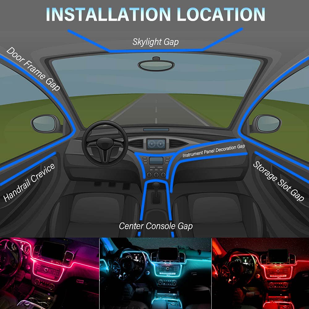 MAODANER Car LED Interior Strip Light, 16 Million Colors 5 in 1 with 236 inches Fiber Optic, Multicolor RGB Sound Active Automobile Atmosphere Ambient Lighting Kit - Wireless Bluetooth APP Control