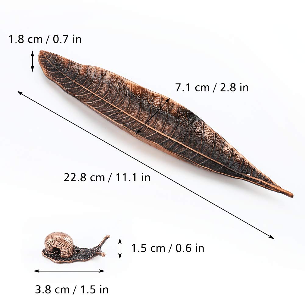 Accmor Incense Holder Set, Leaf and Snail Incense Burner, Incense Ash Catcher, Incense Sticks Holder for Counters, Meditation Room, Yoga, Home, Office, Red Copper