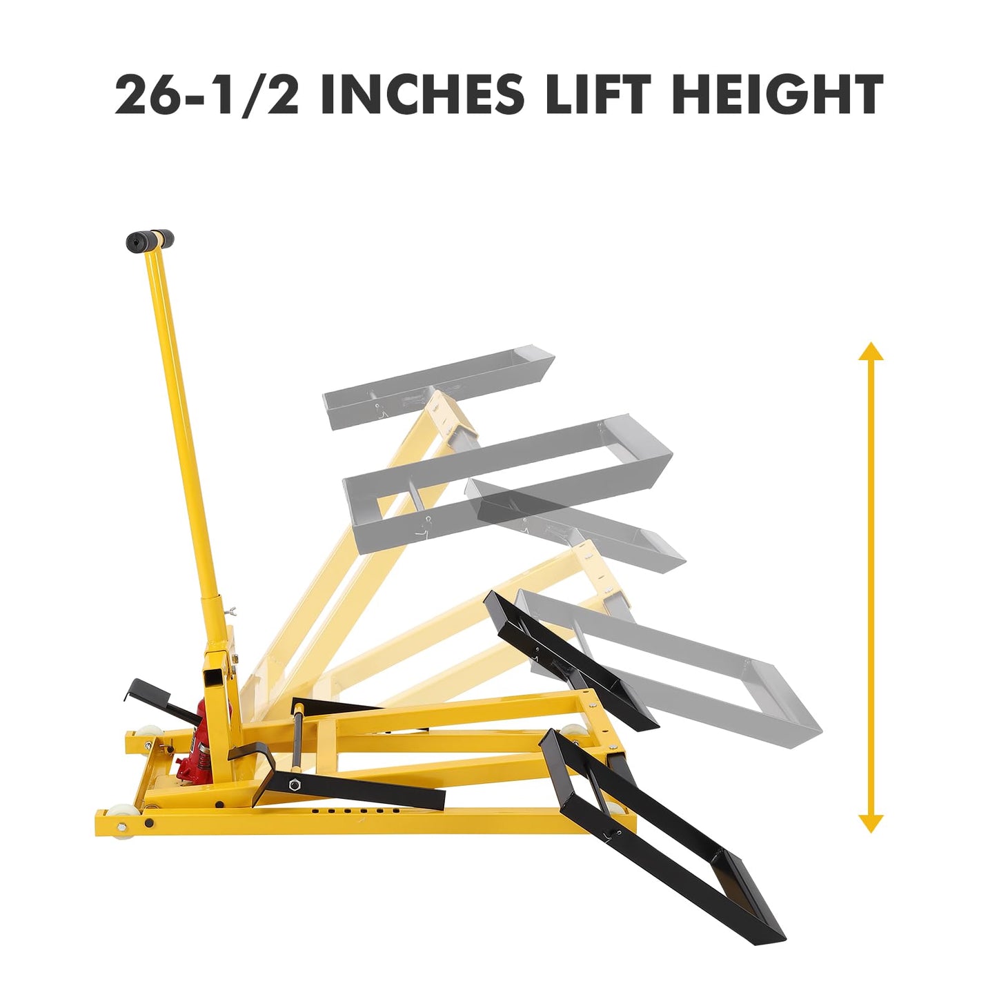 Hydraulic Lawn Mower Lift Jack, 500LBS Capacity Zero Turn Mower Lift with 26.5" Telescopic Height, for Riding Tractors and Zero Turn Lawn Mowers (Yellow)