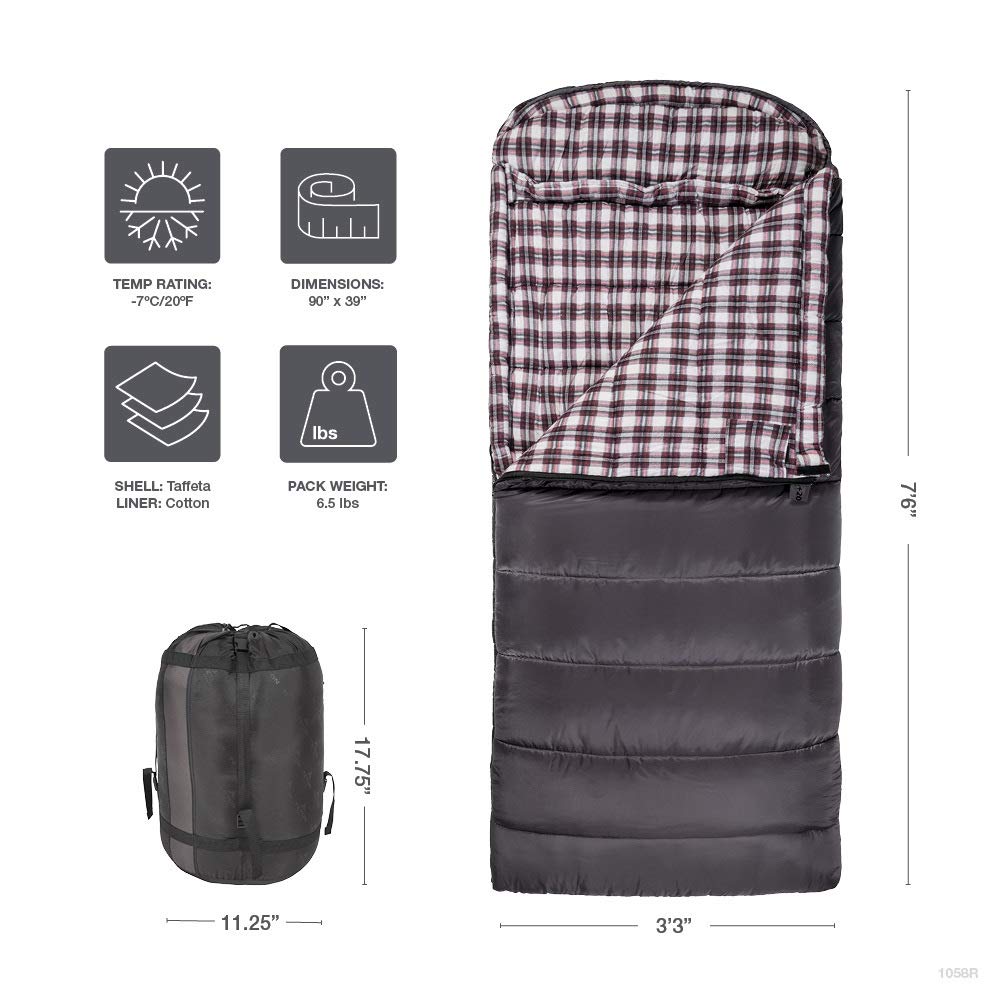 Teton Fahrenheit XXL, +20F Degree Sleeping Bag, All Weather Sleeping Bag for Adults, Camping Made Easy and Warm. Compression Sack Included, Grey, Left Zip