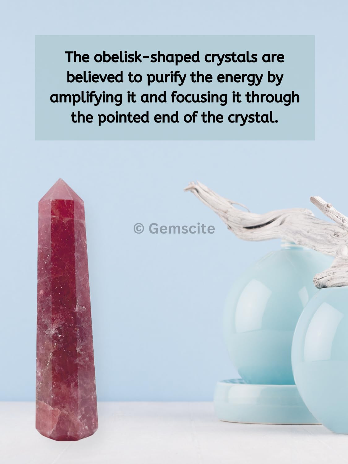 WholesaleGemShop 3 Inch (70 mm) Gemstones Strawberry Quartz Obelisk Tower Jumbo Facet Aura Rock Crystal Natural Polished Earth Wand Spirit