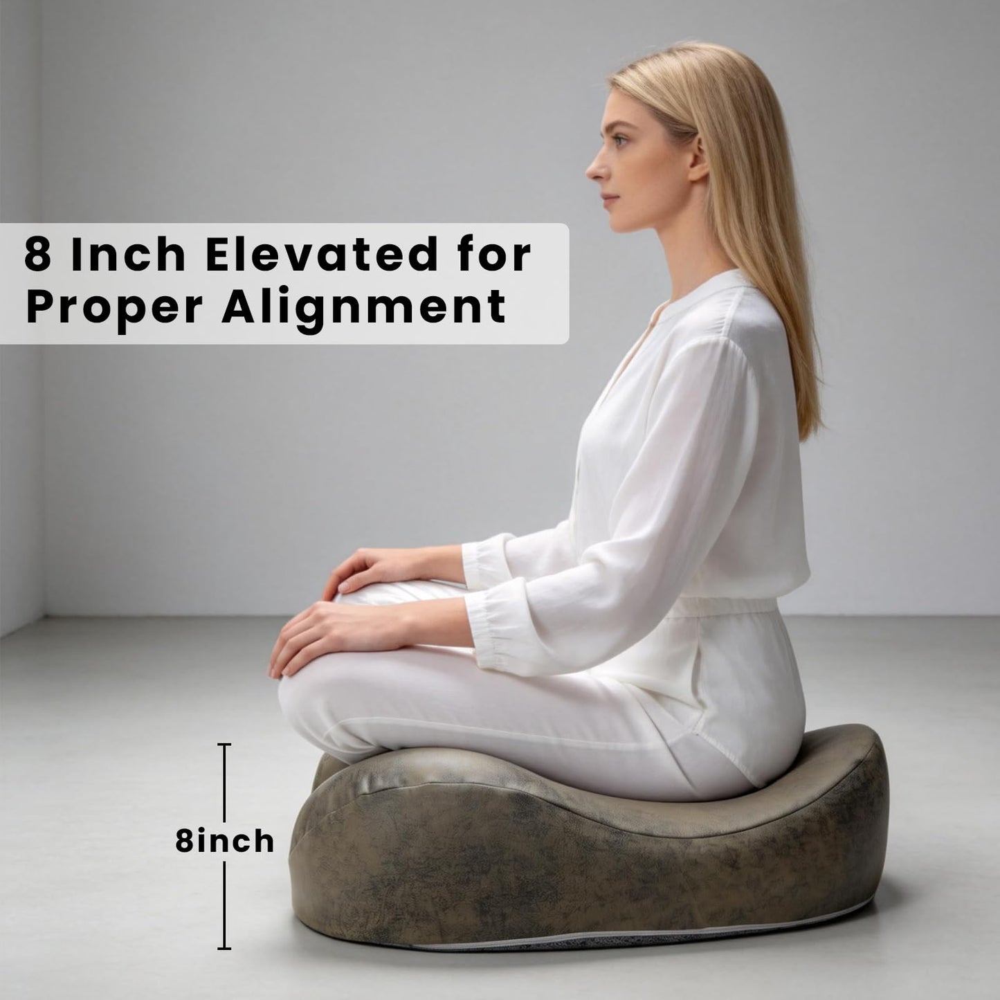 Lemofuta Ergonomic Meditation Cushion for Floor Sitting, 23" Large Memory Foam Cushion with Foot Rest, 8" Thick Support for Back & Knees, Comfortable Posture Seat for Adults, Yoga & Mindfulness Green