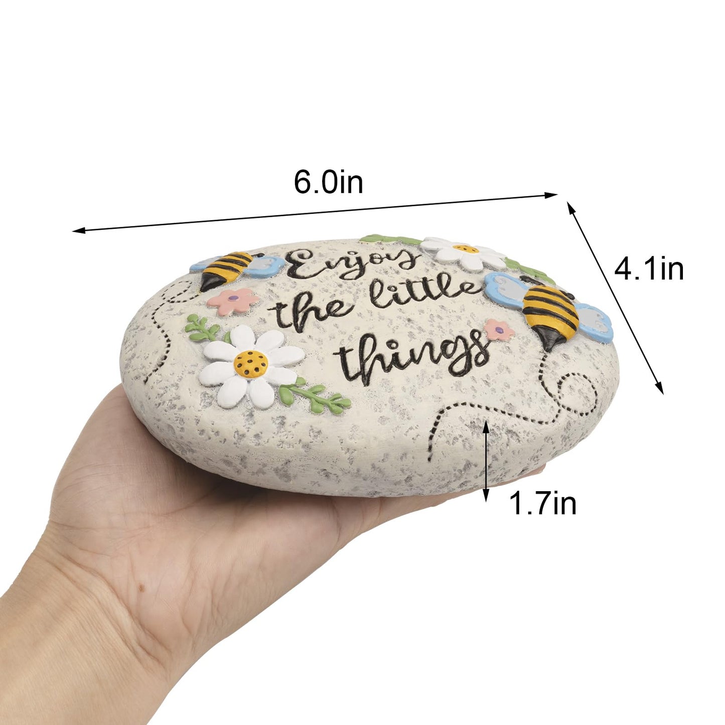 Bechivie Spring Decorative Garden Stones Outdoor, 6x4.1In Enjoy The Little Things Bee Stone with White Flower, Concrete Stepping Stones for Walkway Pathway Yard Outside