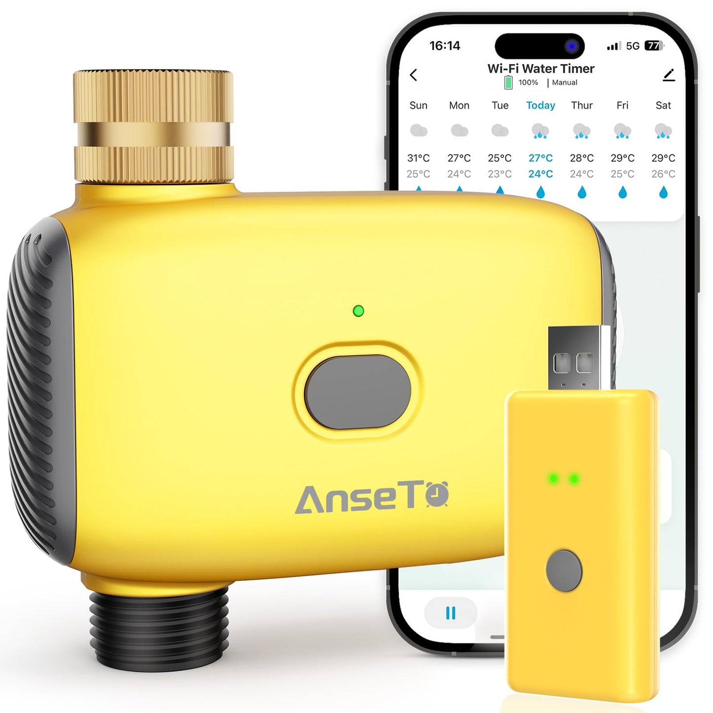 AnseTo WiFi Water Timer for Garden WiFi Sprinkler Timer Outdoor, Irrigation Timers 1 Outlet Brass Inlet WiFi Hose Timers with APP Remote Control/Rain Delay/Manual for Garden/Lawn/Yard Watering System