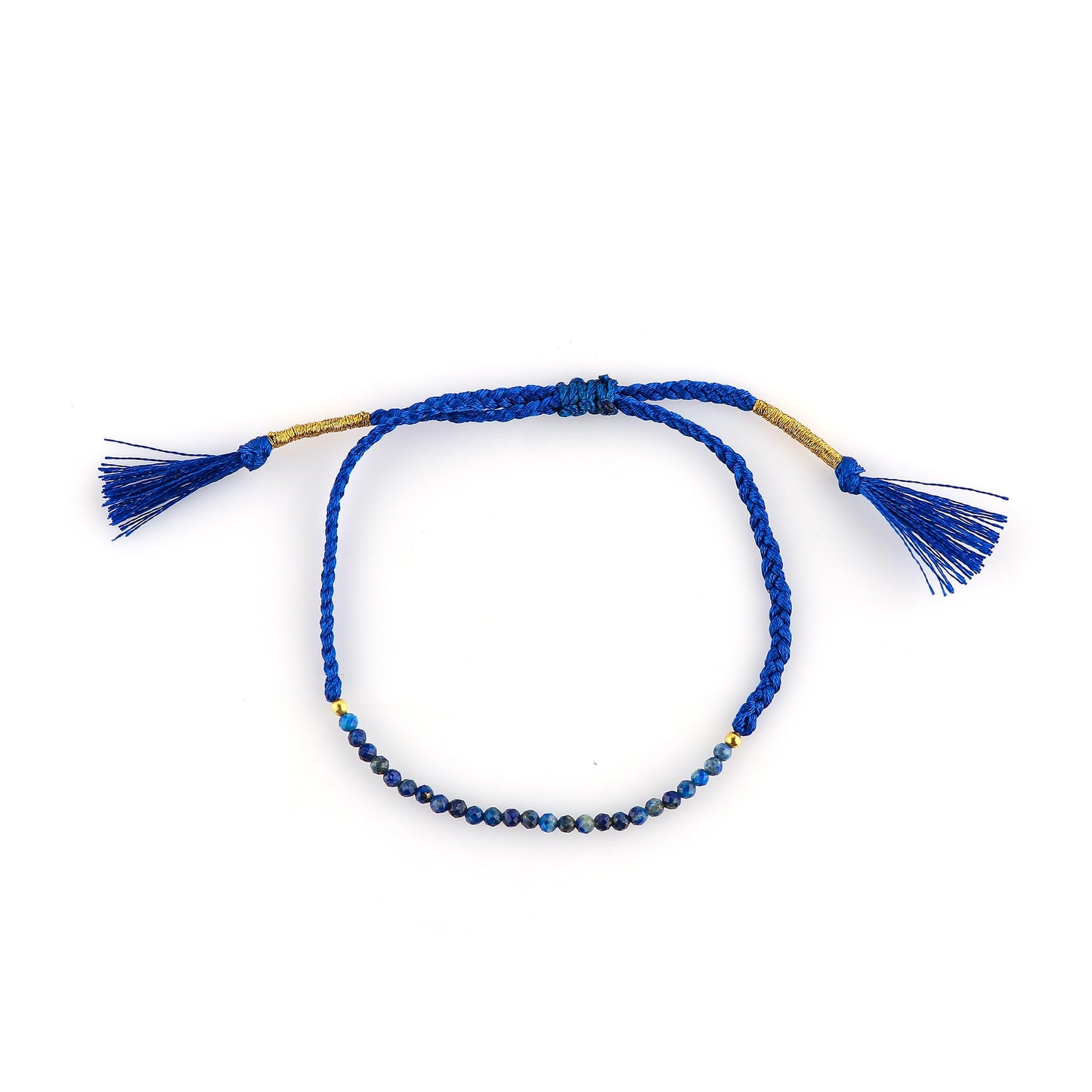 NJCRAFT Natural Lapis Lazuli Beads Braided Bracelet | Hand Braided Rope Thread Protection Bracelet | Lapis Lazuli Round Stone Beads 2 mm | Adjustable Slider Bracelet | 6+4 Inch Length