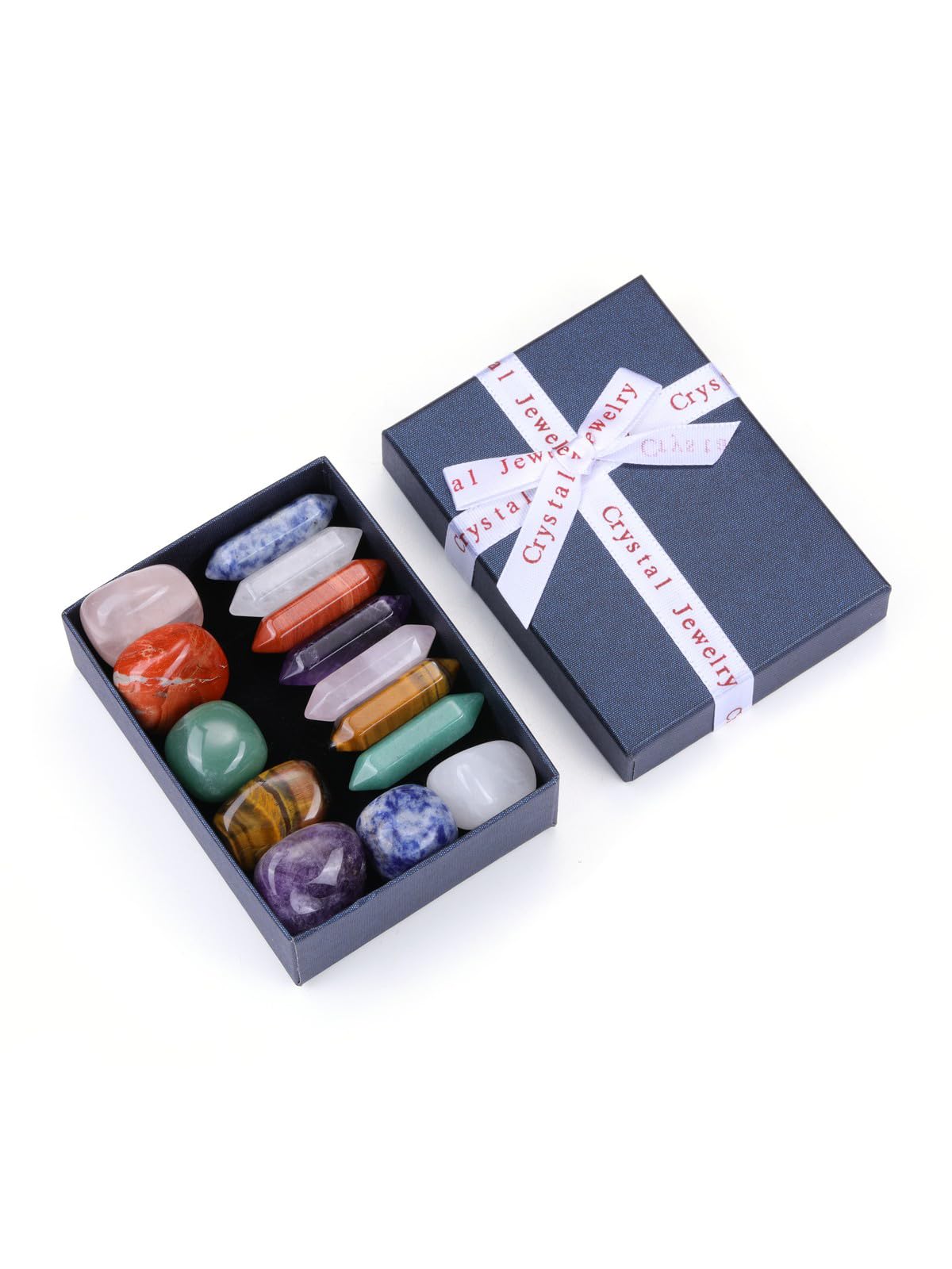 MANIFO Healing Crystals Stones Set in Box, Double Pointed Crystal Wand with 7 Chakra Tumble Stone for Chakra Meditation Christmas Gifts
